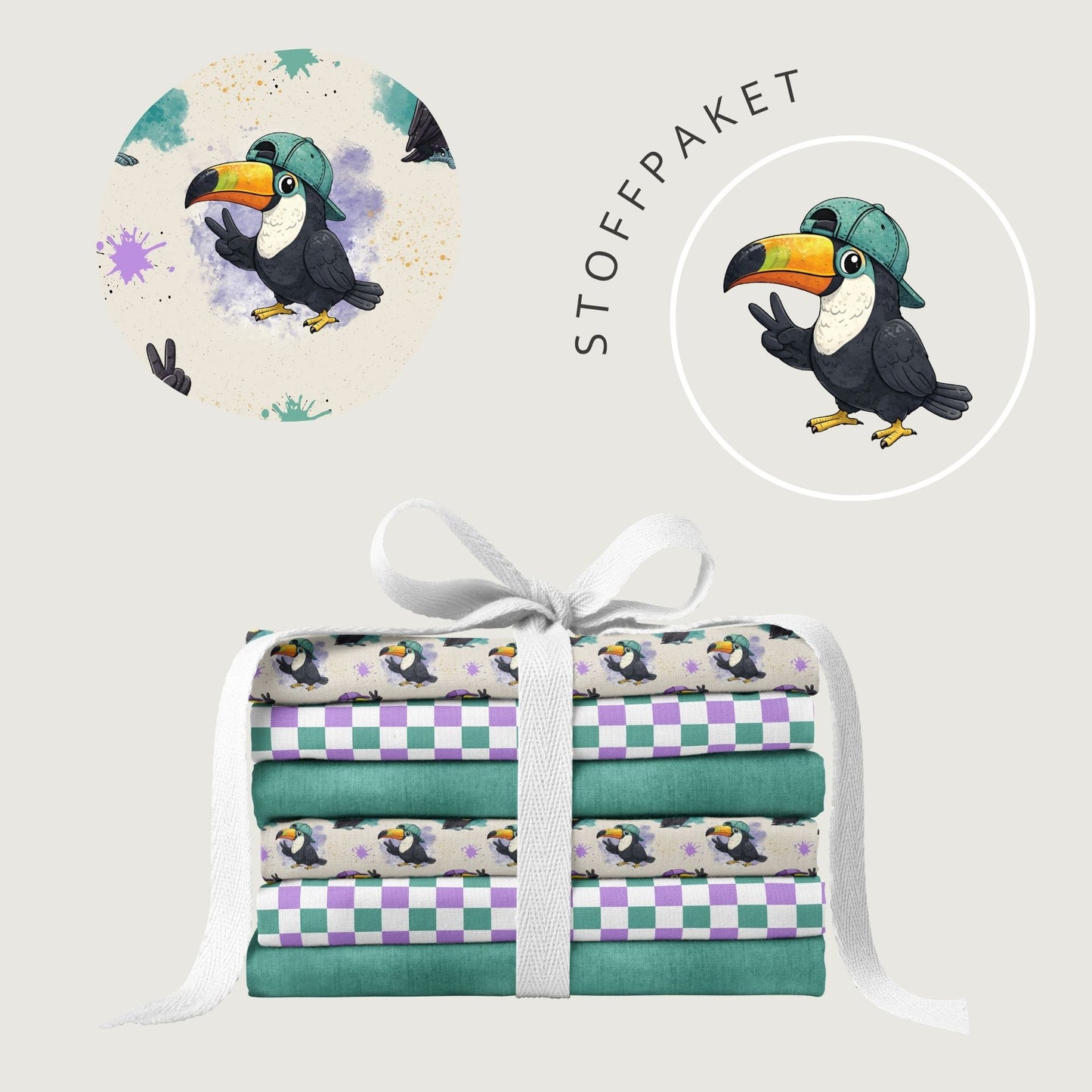 Stoffpaket Toucan Vibes Beige | auf verschiedenen Stoffarten