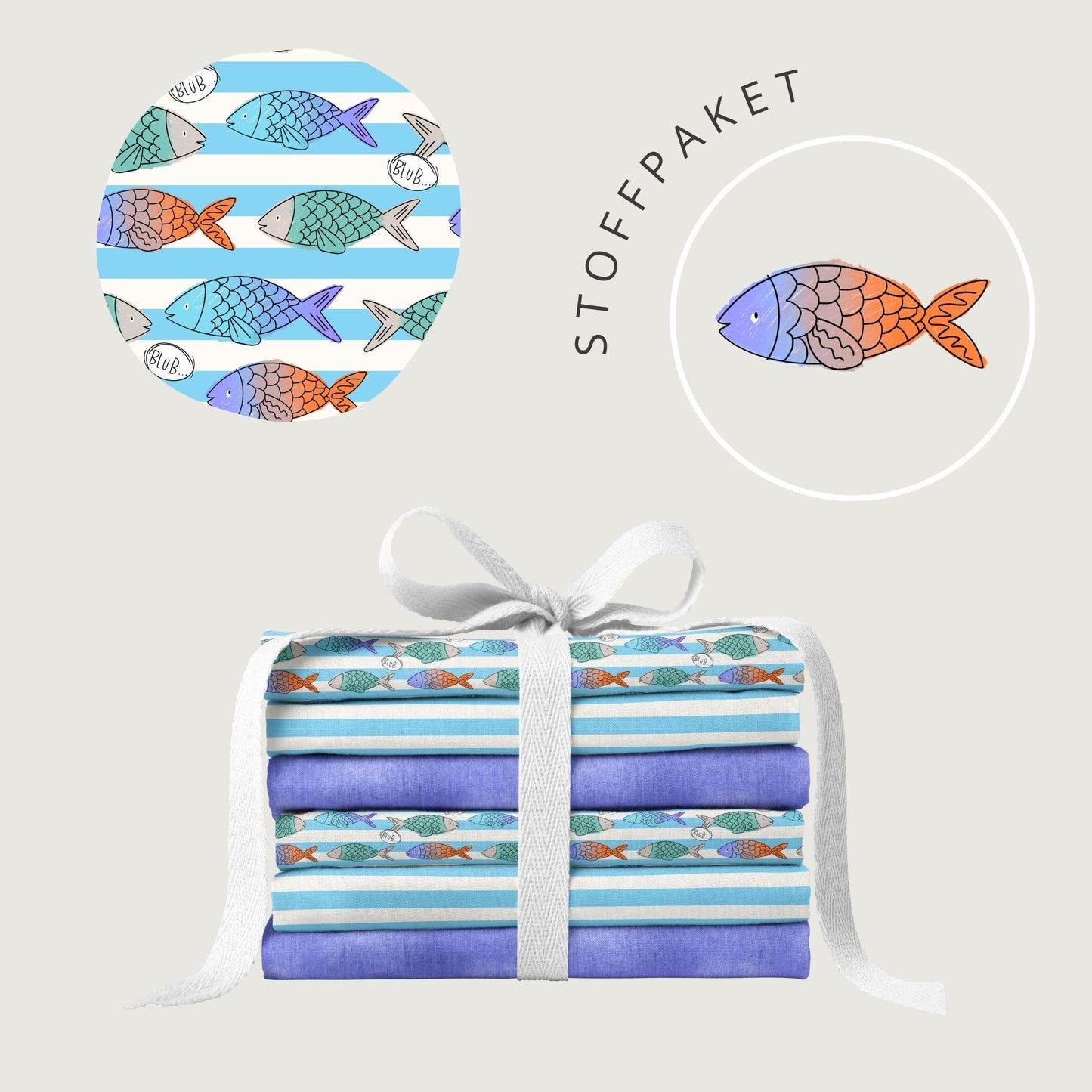 Stoffpaket Fish & Stripes | auf verschiedenen Stoffarten