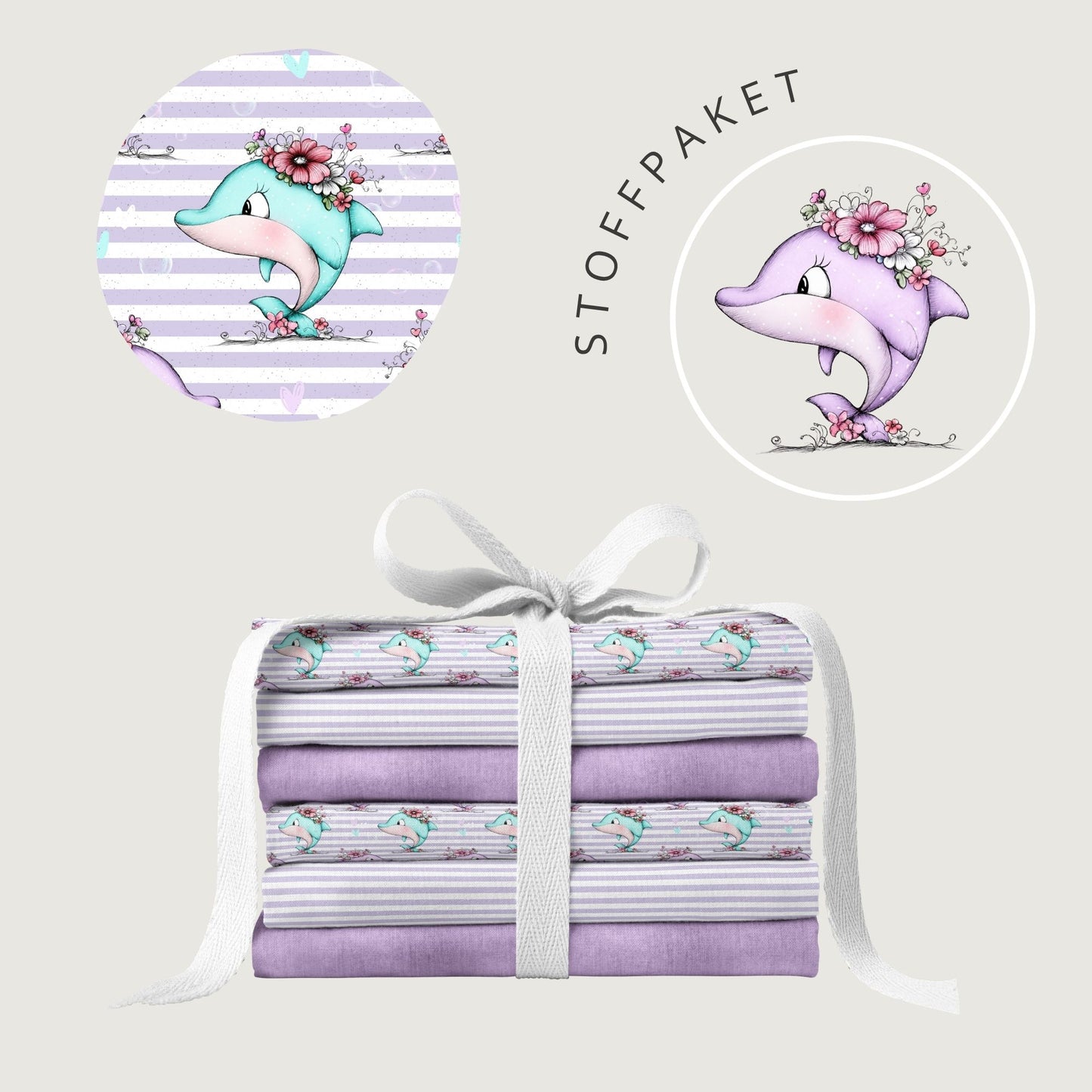 Stoffpaket Blooming Dolphin Stripes | auf verschiedenen Stoffarten