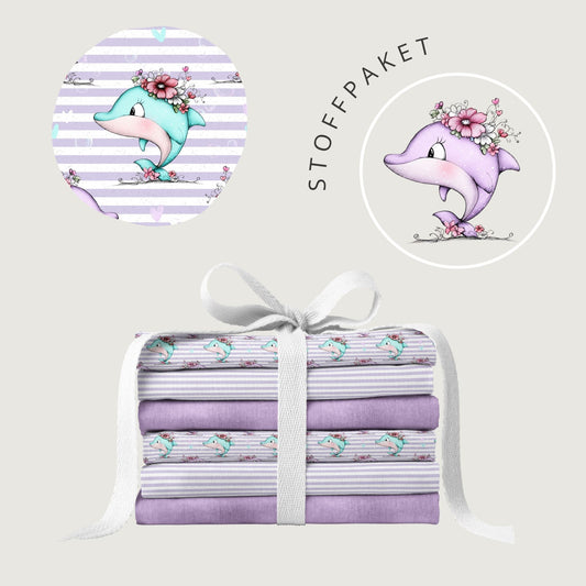 Stoffpaket Blooming Dolphin Stripes | auf verschiedenen Stoffarten