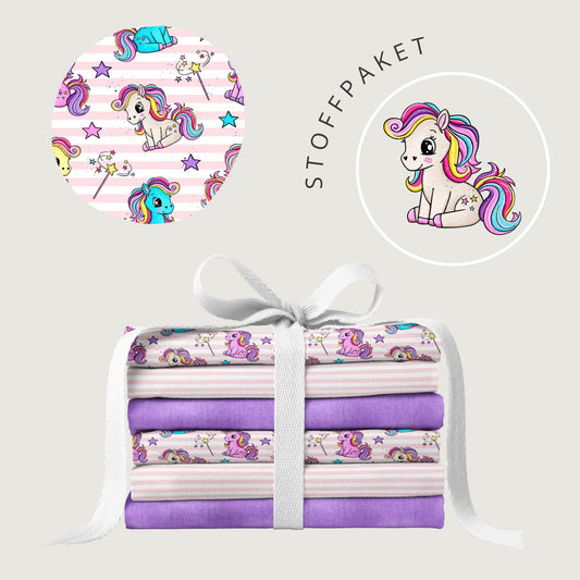 Stoffpaket Polly Pony – Einhorn & Regenbogen Design | auf verschiedenen Stoffarten
