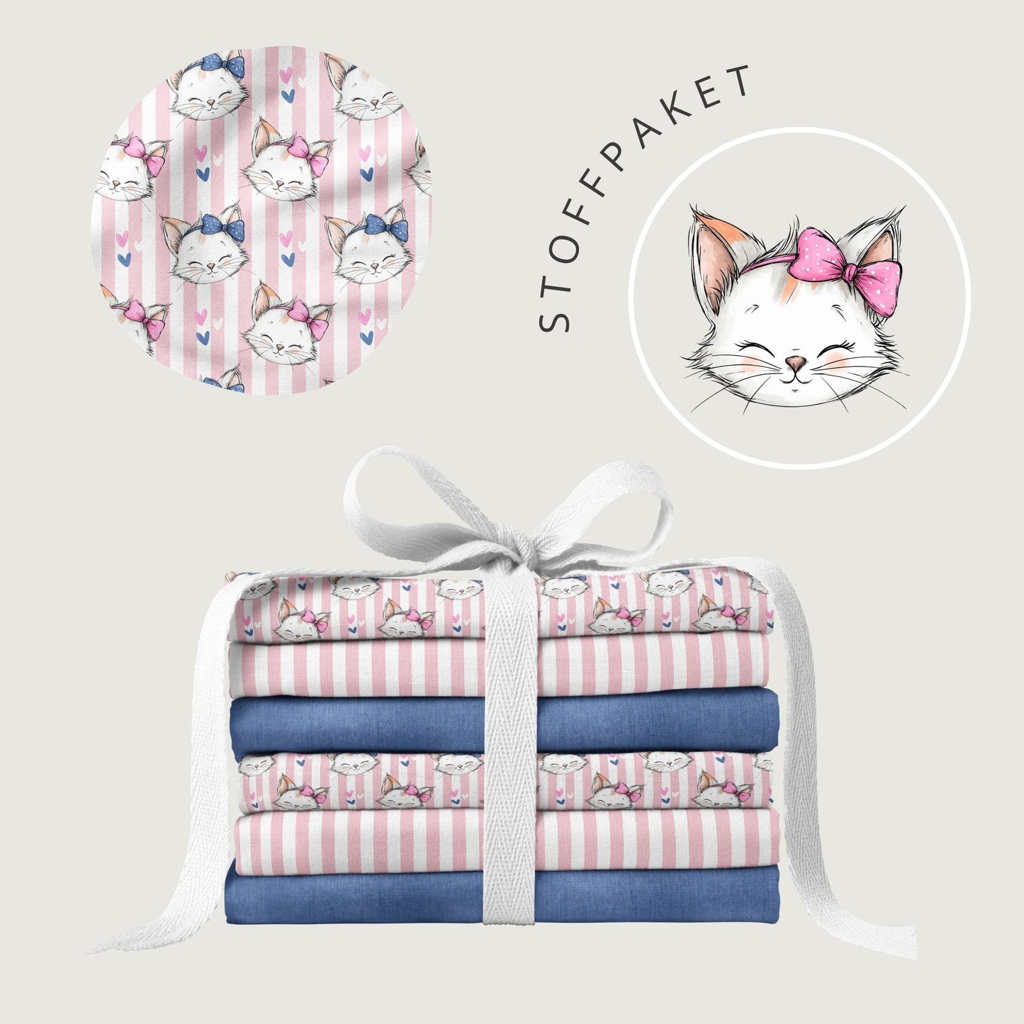 Stoffpaket Kitty Love Stripes | auf verschiedenen Stoffarten