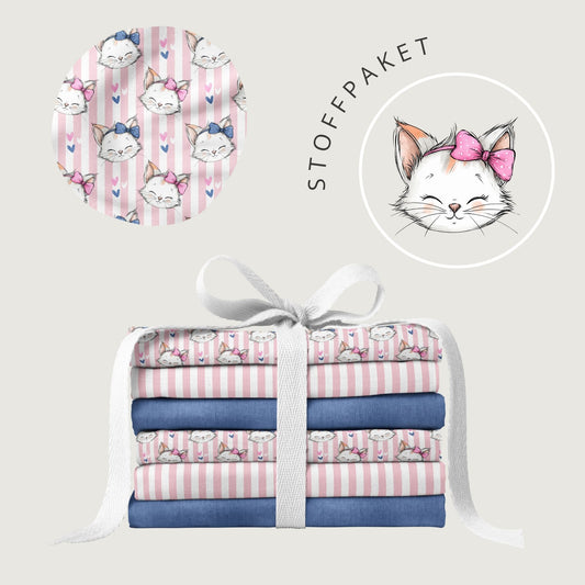 Stoffpaket Kitty Love Stripes | auf verschiedenen Stoffarten
