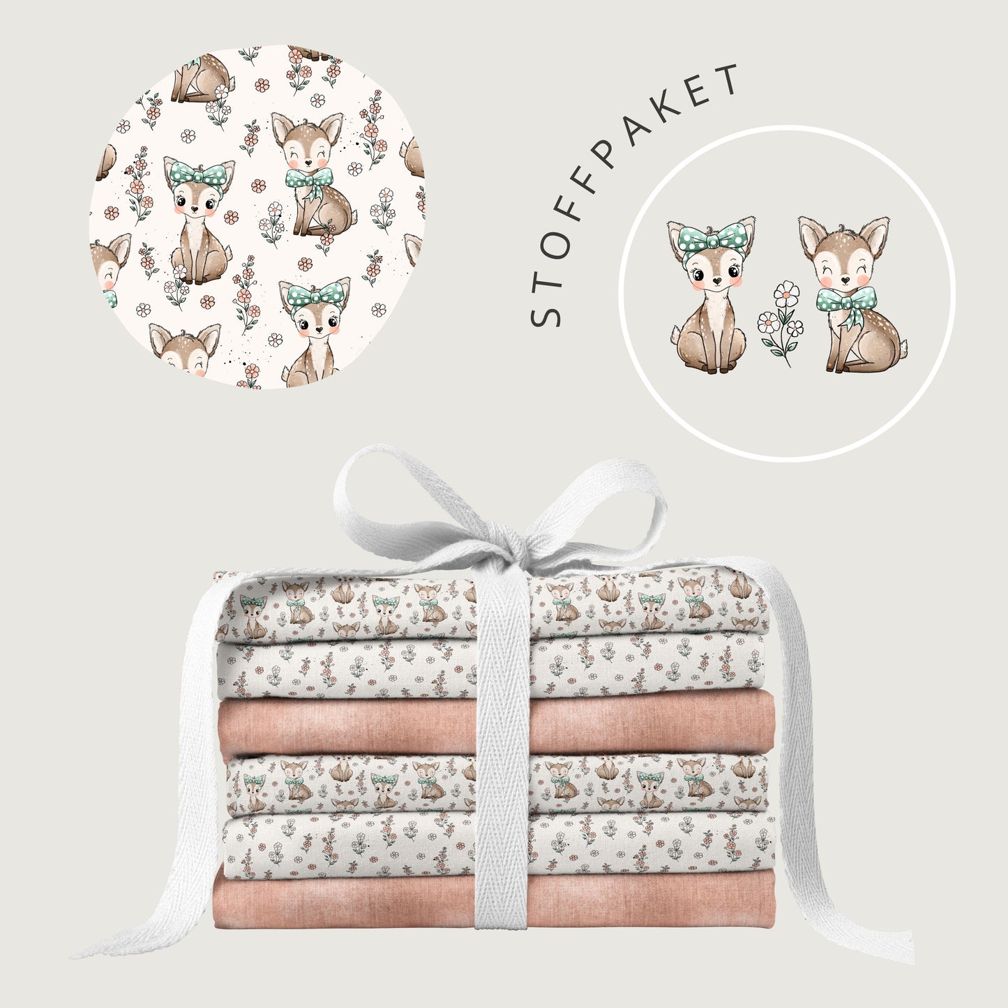 Stoffpaket Blossom Deer – süßes Waldtier-Design | verschiedene Stoffarten