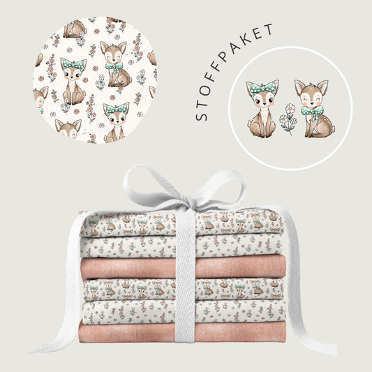 Stoffpaket Blossom Deer – süßes Waldtier-Design | verschiedene Stoffarten