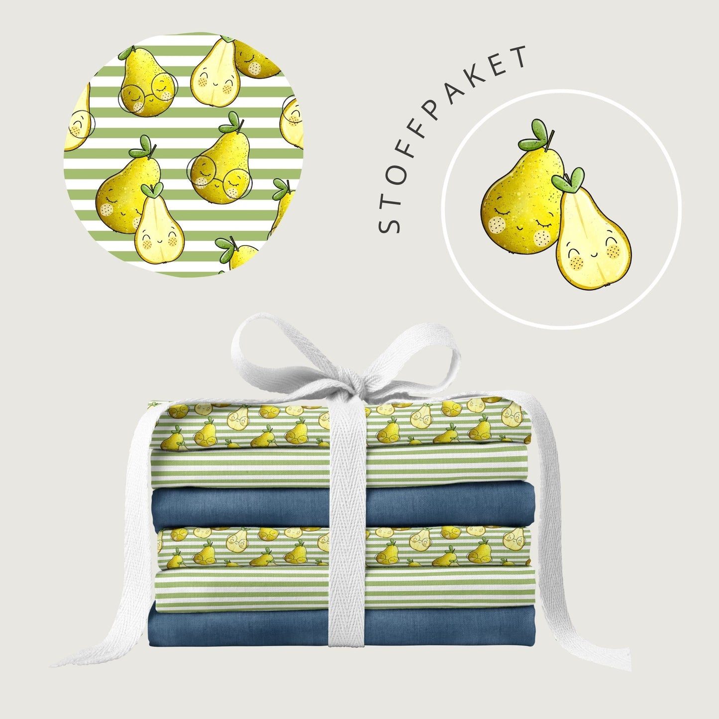 Stoffpaket Birnenliebe Streifen – fruchtiger Kinderstoff | verschiedene Stoffarten