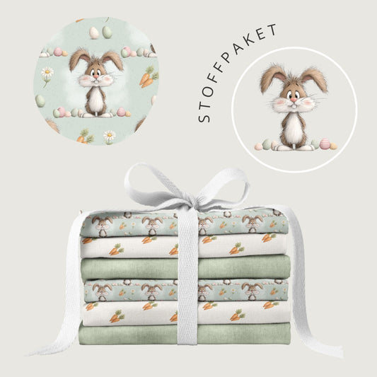 Stoffpaket Hoppelglück Mint – süßer Hasenstoff | verschiedene Stoffarten