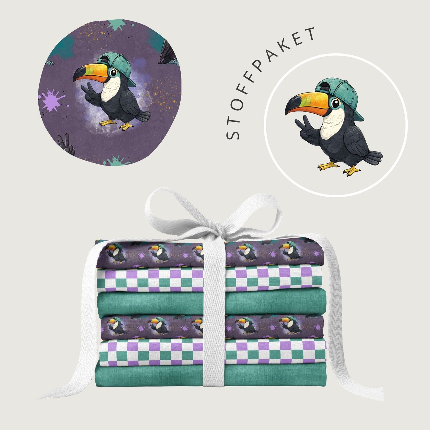 Stoffpaket Toucan Vibes Lila | auf verschiedenen Stoffarten