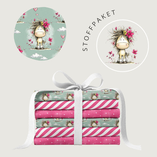 Stoffpaket Blumenpony Mint – Pferde Design | verschiedene Stoffarten