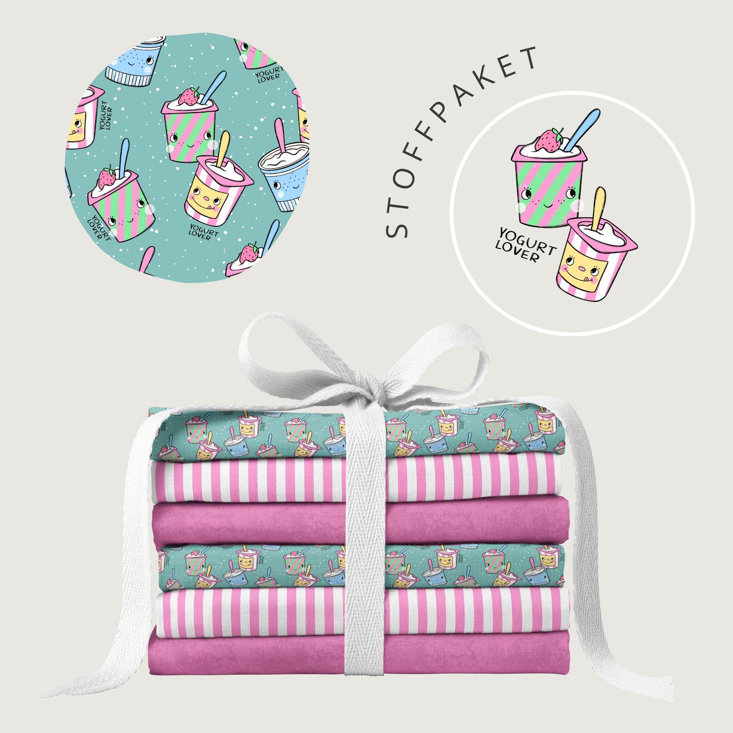 Stoffpaket Yogurt Lover Mint – Kinderstoff Food Design | verschiedene Stoffarten