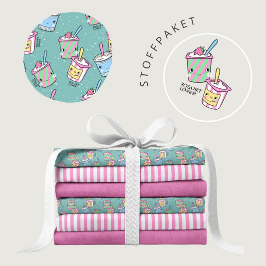 Stoffpaket Yogurt Lover Mint – Kinderstoff Food Design | verschiedene Stoffarten