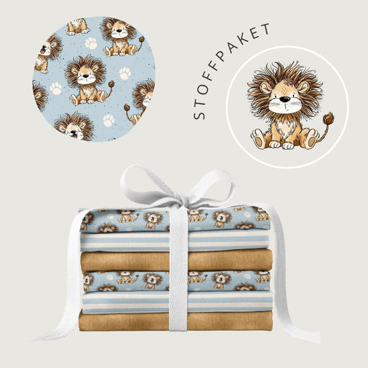 Stoffpaket Löwenstark Blau | auf verschiedenen Stoffarten