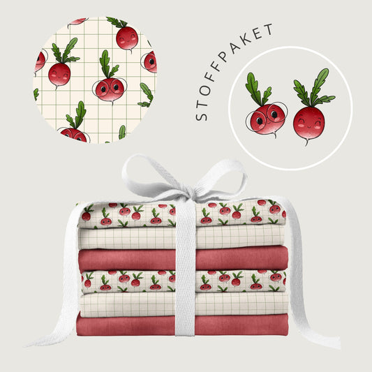 Stoffpaket Radieschen Liebe – Kinderstoff mit süßen Radieschen | verschiedene Stoffarten