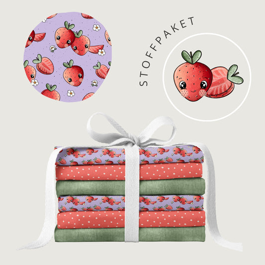 Stoffpaket Sweet Strawberry – Kinderstoff mit Erdbeeren | verschiedene Stoffarten