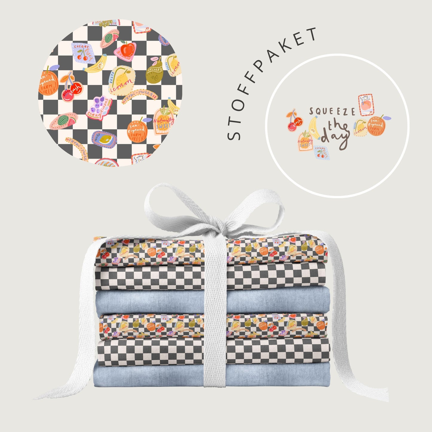 Stoffpaket Sweet Picks Schachbrett – Kinderstoff mit Früchten | verschiedene Stoffarten