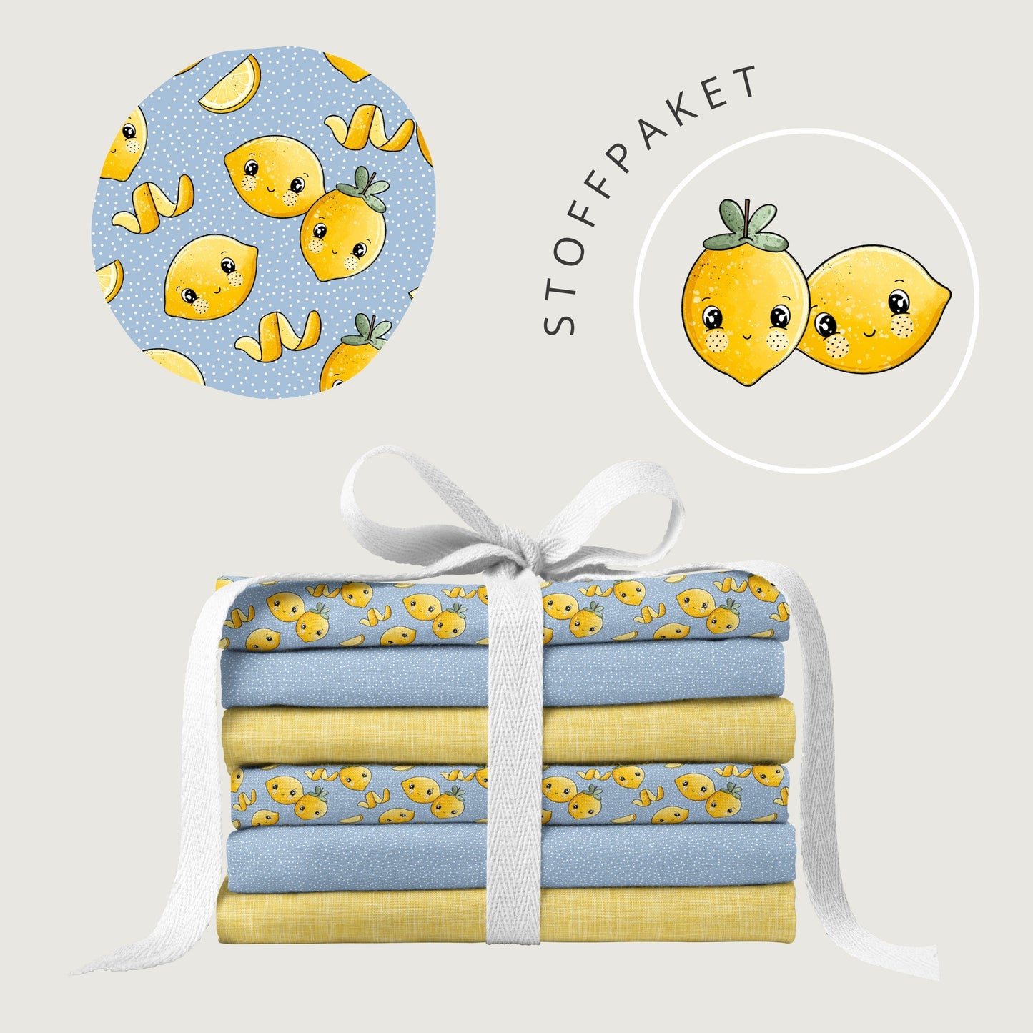 Stoffpaket Sweet Lemons – Fruchtstoff in Gelb & Blau | verschiedene Stoffarten