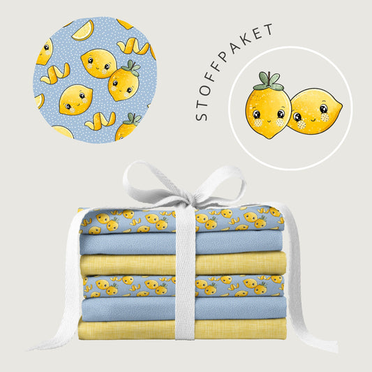 Stoffpaket Sweet Lemons – Fruchtstoff in Gelb & Blau | verschiedene Stoffarten