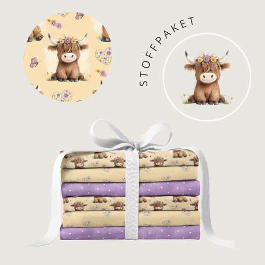 Stoffpaket Highland Cow Gelb | auf verschiedenen Stoffarten