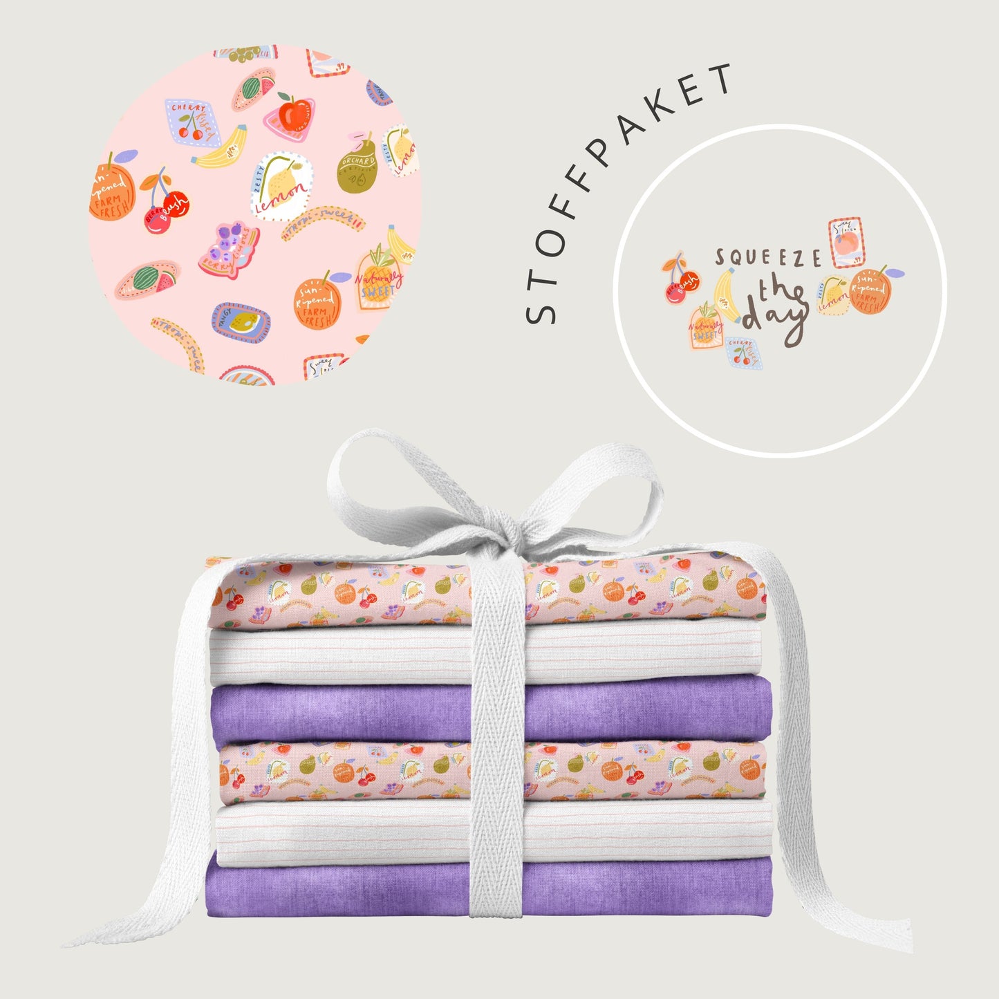 Stoffpaket Sweet Picks Rosa – Kinderstoff mit Früchten | verschiedene Stoffarten