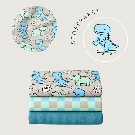 Stoffpaket Roar & Roll Grau | auf verschiedenen Stoffarten