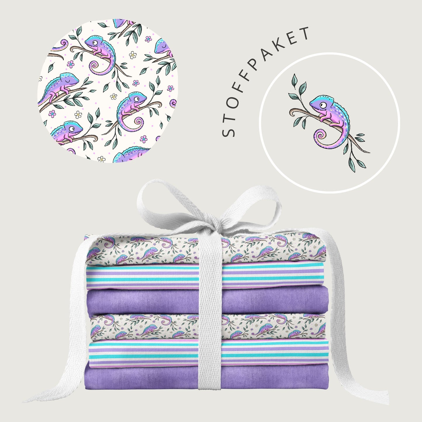 Stoffpaket Cheeky Chamäleon – bunter Kinderstoff mit Chamäleons | verschiedene Stoffarten