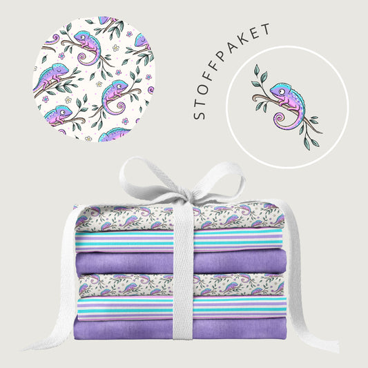 Stoffpaket Cheeky Chamäleon – bunter Kinderstoff mit Chamäleons | verschiedene Stoffarten