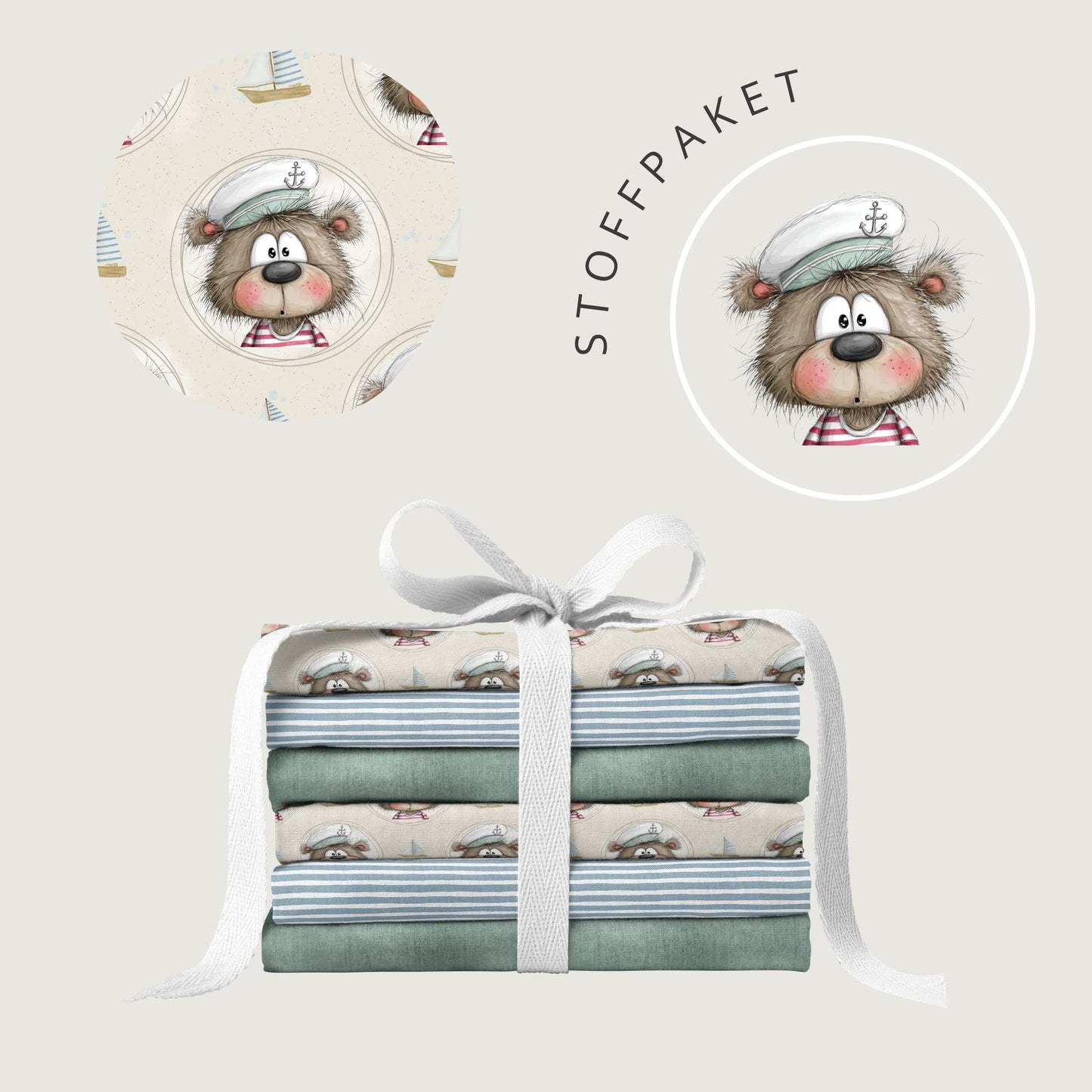 Stoffpaket Ahoi Bär Beige | auf verschiedenen Stoffarten