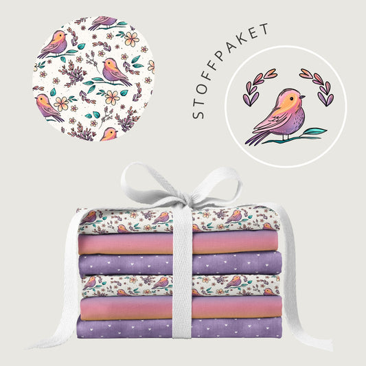 Stoffpaket Birds & Blooms – Stoff mit Vögeln & Blumen | auf verschiedenen Stoffarten