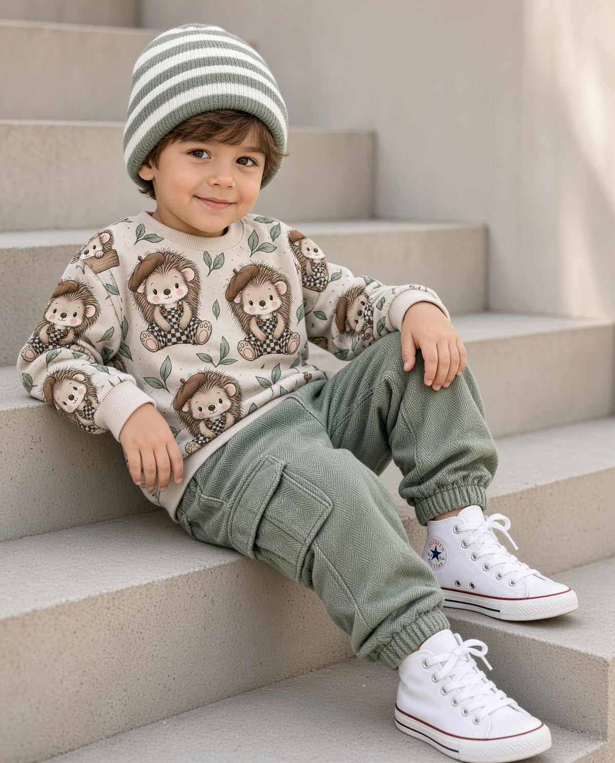 Igelglück Boy Beige | auf verschiedenen Stoffarten
